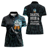 Personalized New Zealand Darts Beer Women Polo Shirt Paua Shell Aotearoa Maori Tattoo LT14 - Polynesian Pride
