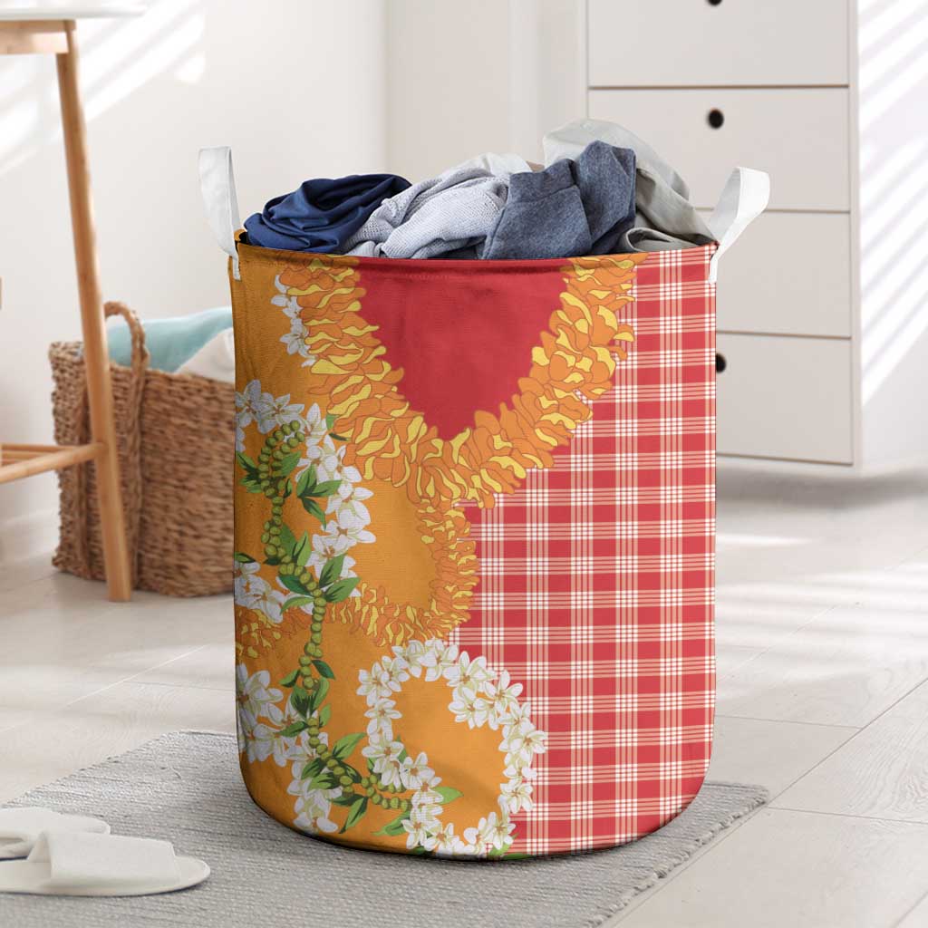 Prince Kuhio Aloha Hawaii Laundry Basket Plumeria Ilima Lei Palaka Motifs