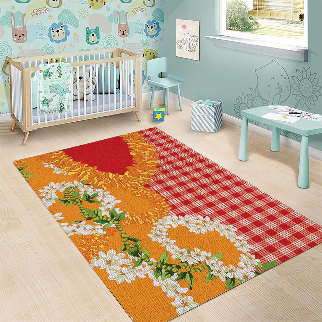 Prince Kuhio Aloha Hawaii Area Rug Plumeria Ilima Lei Palaka Motifs