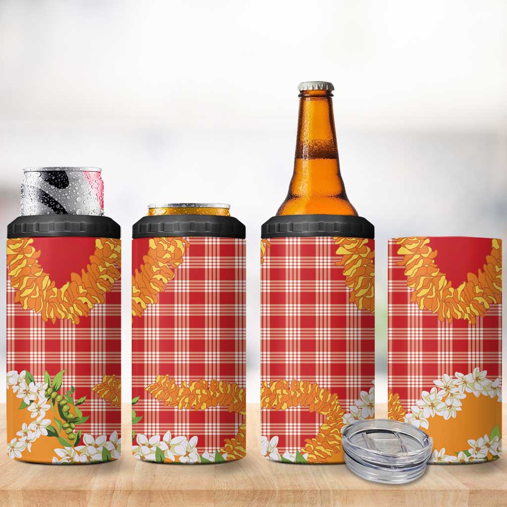 Prince Kuhio Aloha Hawaii 4 in 1 Can Cooler Tumbler Plumeria Ilima Lei Palaka Motifs