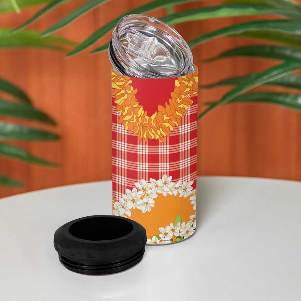 Prince Kuhio Aloha Hawaii 4 in 1 Can Cooler Tumbler Plumeria Ilima Lei Palaka Motifs