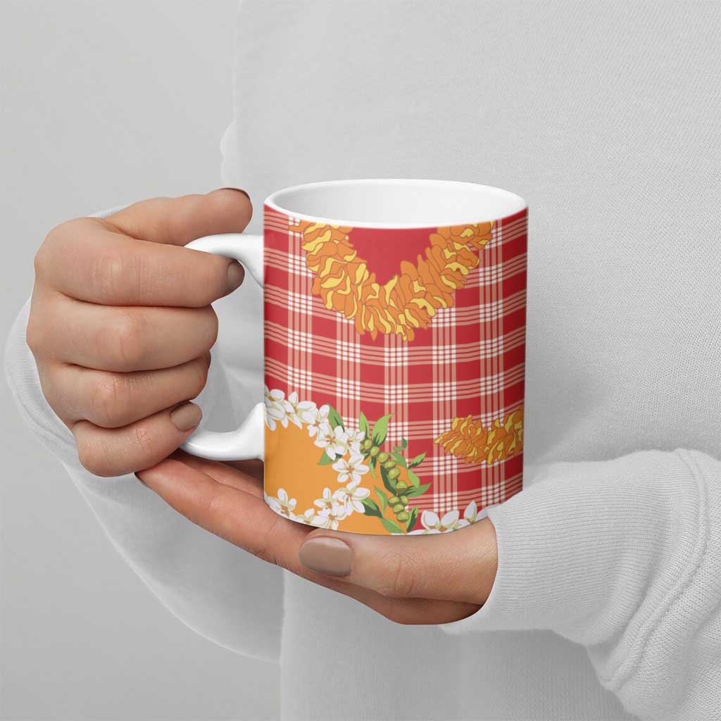 Prince Kuhio Aloha Hawaii Ceramic Mug Plumeria Ilima Lei Palaka Motifs