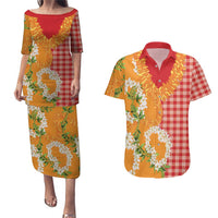 Prince Kuhio Aloha Hawaii Couples Matching Puletasi and Hawaiian Shirt Plumeria Ilima Lei Palaka Motifs LT14 Red - Polynesian Pride