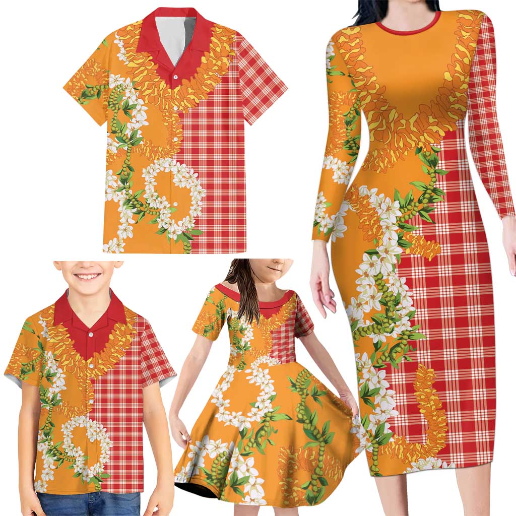 Prince Kuhio Aloha Hawaii Family Matching Long Sleeve Bodycon Dress and Hawaiian Shirt Plumeria Ilima Lei Palaka Motifs LT14 - Polynesian Pride