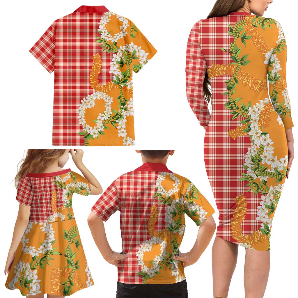 Prince Kuhio Aloha Hawaii Family Matching Long Sleeve Bodycon Dress and Hawaiian Shirt Plumeria Ilima Lei Palaka Motifs LT14 - Polynesian Pride