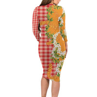 Prince Kuhio Aloha Hawaii Family Matching Long Sleeve Bodycon Dress and Hawaiian Shirt Plumeria Ilima Lei Palaka Motifs LT14 - Polynesian Pride