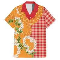 Prince Kuhio Aloha Hawaii Family Matching Mermaid Dress and Hawaiian Shirt Plumeria Ilima Lei Palaka Motifs LT14 Dad's Shirt - Short Sleeve Red - Polynesian Pride