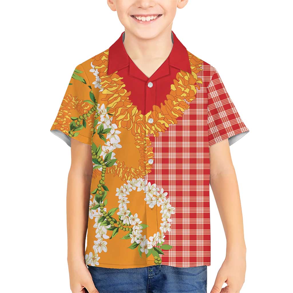 Prince Kuhio Aloha Hawaii Family Matching Mermaid Dress and Hawaiian Shirt Plumeria Ilima Lei Palaka Motifs LT14 Son's Shirt Red - Polynesian Pride
