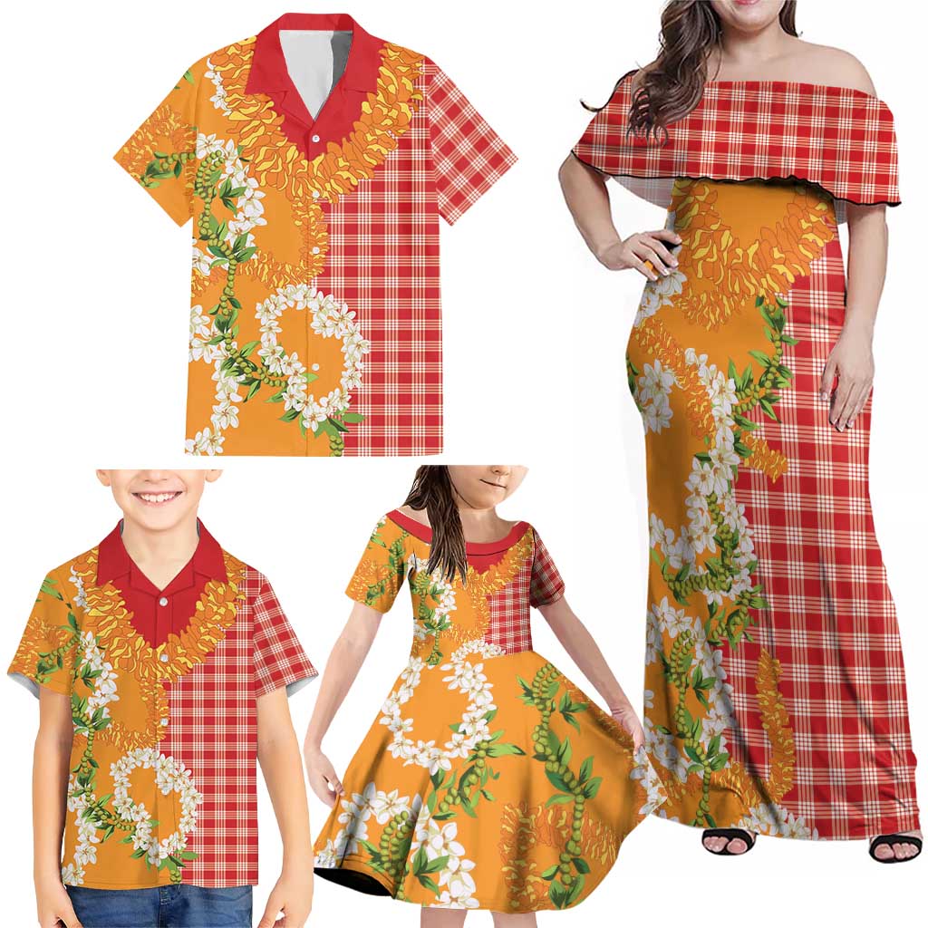 Prince Kuhio Aloha Hawaii Family Matching Off Shoulder Maxi Dress and Hawaiian Shirt Plumeria Ilima Lei Palaka Motifs LT14 - Polynesian Pride
