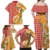 Prince Kuhio Aloha Hawaii Family Matching Off Shoulder Maxi Dress and Hawaiian Shirt Plumeria Ilima Lei Palaka Motifs LT14 - Polynesian Pride