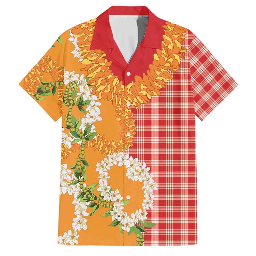 Prince Kuhio Aloha Hawaii Family Matching Off Shoulder Maxi Dress and Hawaiian Shirt Plumeria Ilima Lei Palaka Motifs LT14 Dad's Shirt - Short Sleeve Red - Polynesian Pride