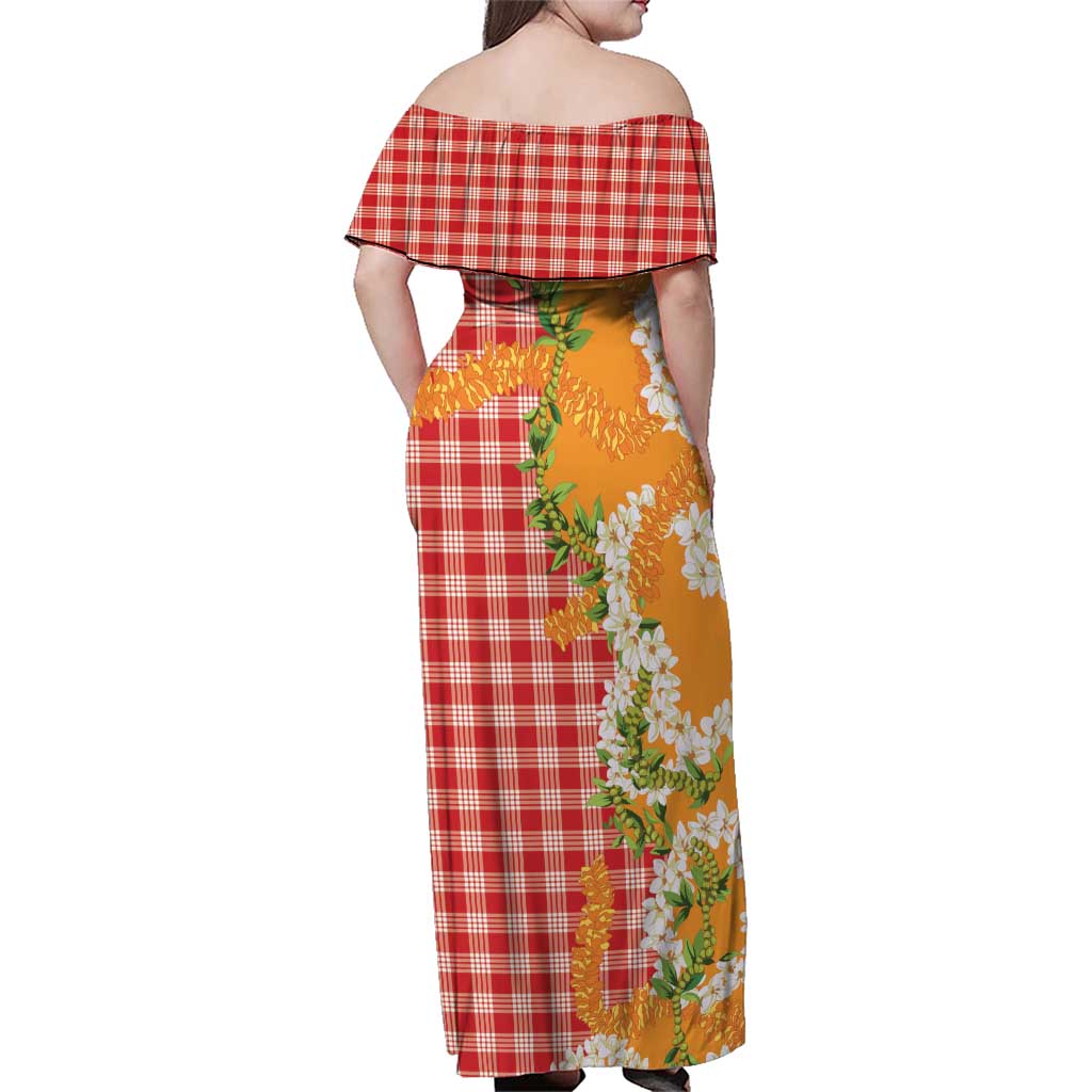 Prince Kuhio Aloha Hawaii Family Matching Off Shoulder Maxi Dress and Hawaiian Shirt Plumeria Ilima Lei Palaka Motifs LT14 - Polynesian Pride