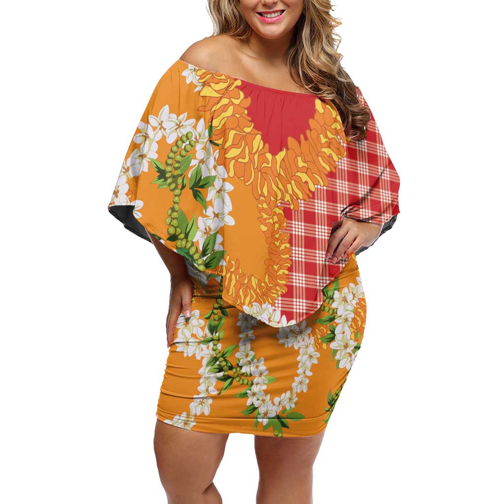 Prince Kuhio Aloha Hawaii Family Matching Off Shoulder Short Dress and Hawaiian Shirt Plumeria Ilima Lei Palaka Motifs LT14 Mom's Dress Red - Polynesian Pride