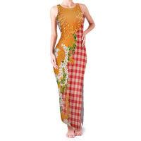 Prince Kuhio Aloha Hawaii Family Matching Tank Maxi Dress and Hawaiian Shirt Plumeria Ilima Lei Palaka Motifs LT14 Mom's Dress Red - Polynesian Pride