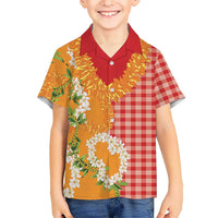 Prince Kuhio Aloha Hawaii Kid Hawaiian Shirt Plumeria Ilima Lei Palaka Motifs