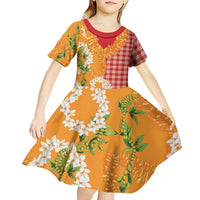 Prince Kuhio Aloha Hawaii Kid Short Sleeve Dress Plumeria Ilima Lei Palaka Motifs