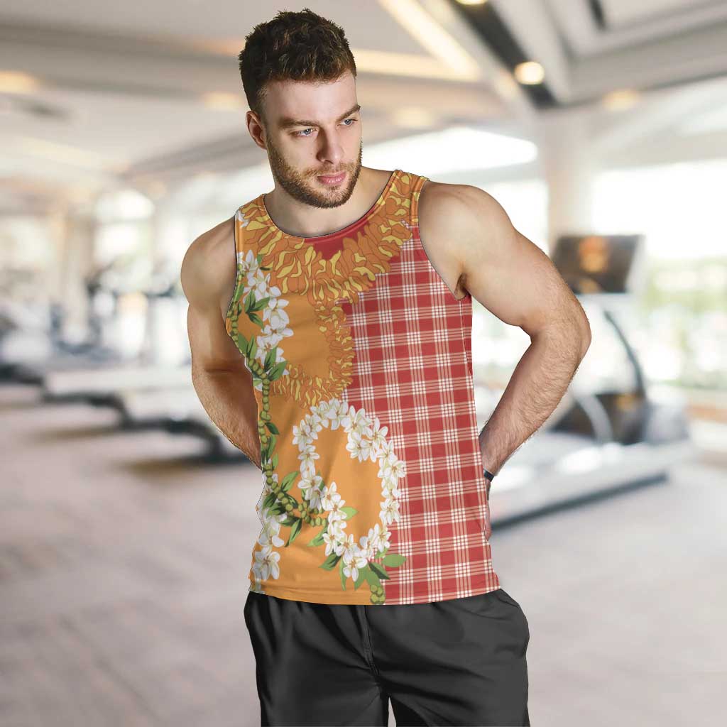 Prince Kuhio Aloha Hawaii Men Tank Top Plumeria Ilima Lei Palaka Motifs