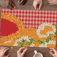 Prince Kuhio Aloha Hawaii Puzzle Plumeria Ilima Lei Palaka Motifs