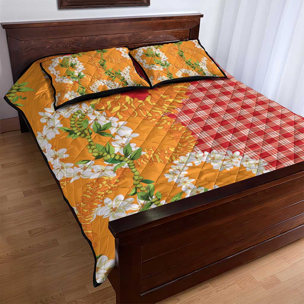 Prince Kuhio Aloha Hawaii Quilt Bed Set Plumeria Ilima Lei Palaka Motifs