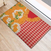 Prince Kuhio Aloha Hawaii Rubber Doormat Plumeria Ilima Lei Palaka Motifs