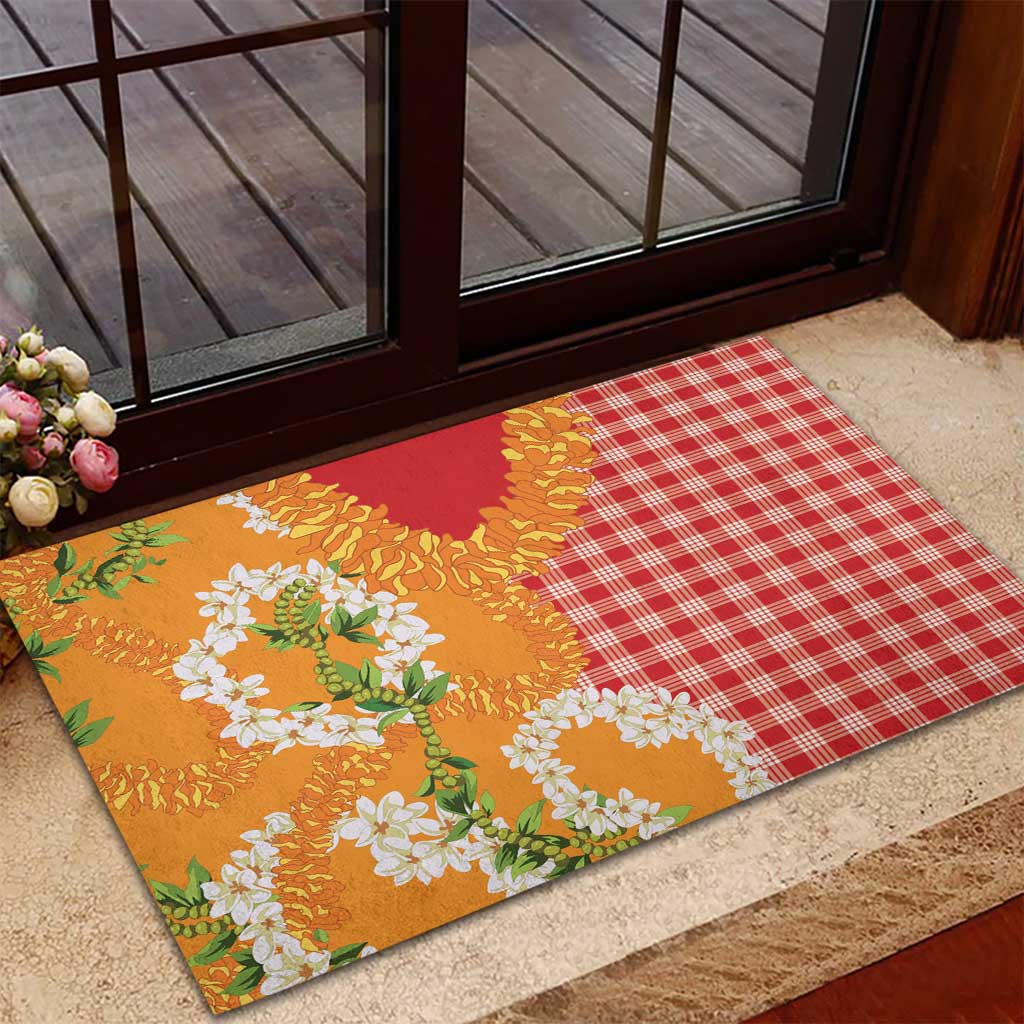 Prince Kuhio Aloha Hawaii Rubber Doormat Plumeria Ilima Lei Palaka Motifs