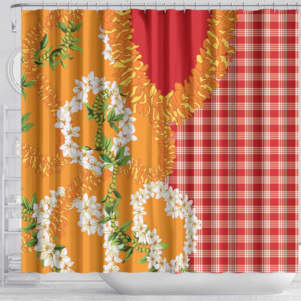 Prince Kuhio Aloha Hawaii Shower Curtain Plumeria Ilima Lei Palaka Motifs