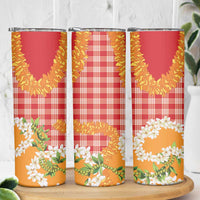 Prince Kuhio Aloha Hawaii Skinny Tumbler Plumeria Ilima Lei Palaka Motifs LT14 - Polynesian Pride