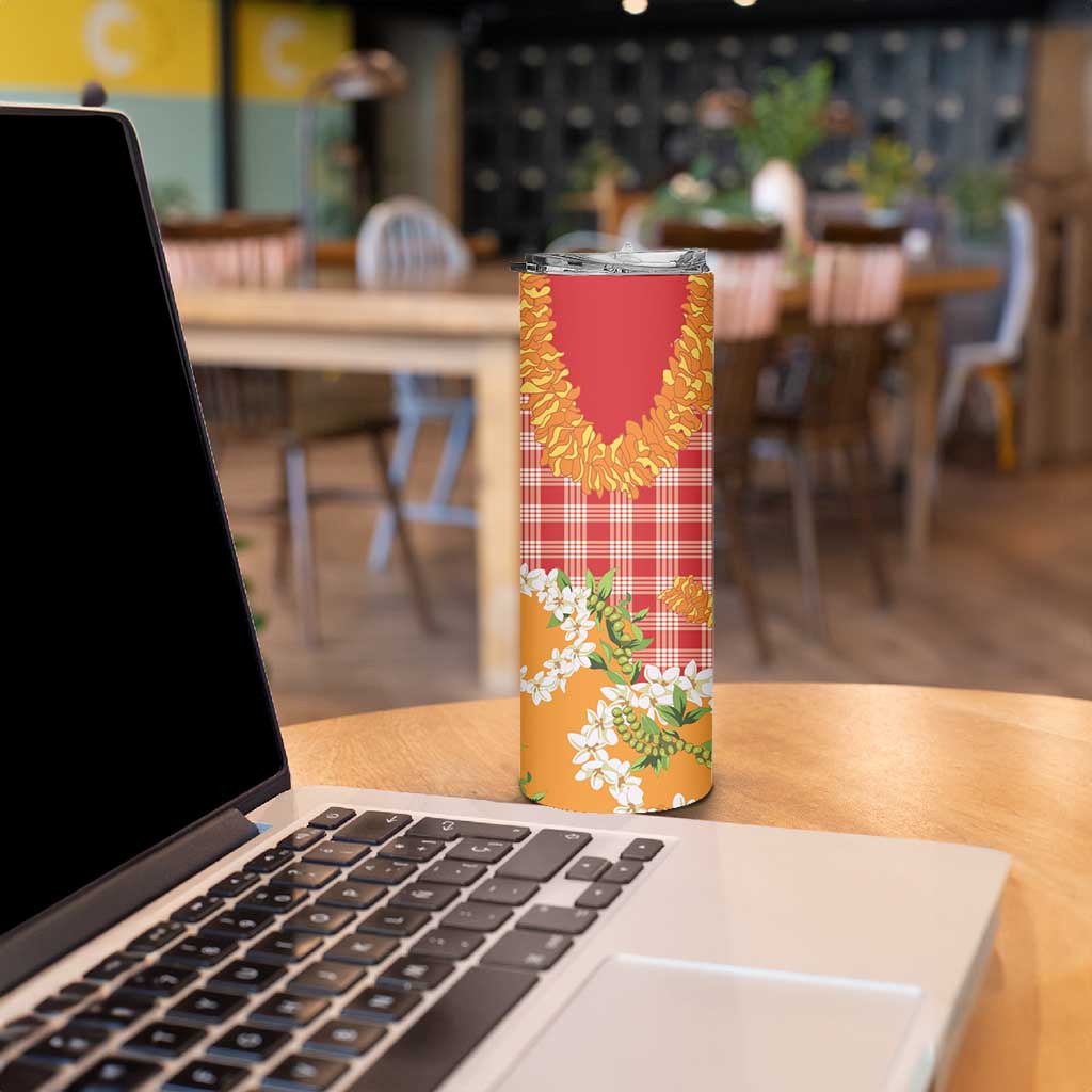 Prince Kuhio Aloha Hawaii Skinny Tumbler Plumeria Ilima Lei Palaka Motifs LT14 - Polynesian Pride
