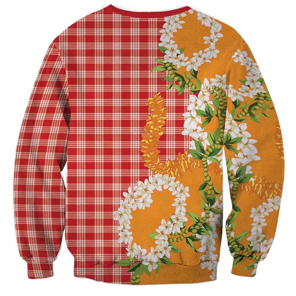 Prince Kuhio Aloha Hawaii Sweatshirt Plumeria Ilima Lei Palaka Motifs