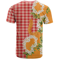 Prince Kuhio Aloha Hawaii T Shirt Plumeria Ilima Lei Palaka Motifs