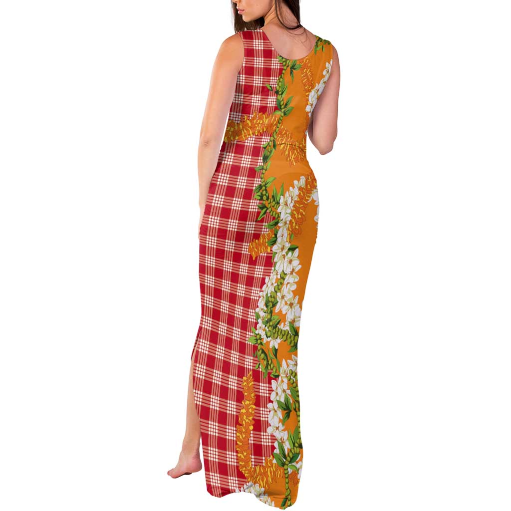 Prince Kuhio Aloha Hawaii Tank Maxi Dress Plumeria Ilima Lei Palaka Motifs