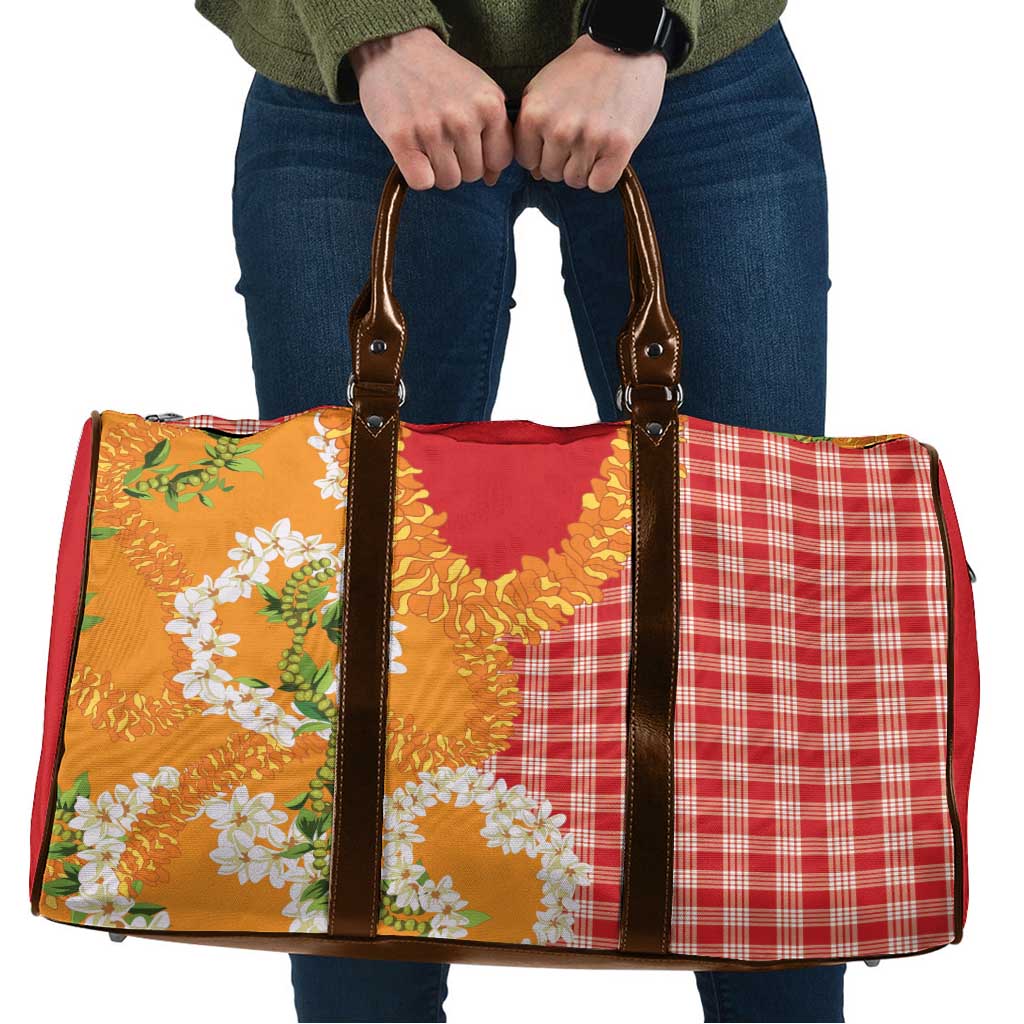 Prince Kuhio Aloha Hawaii Travel Bag Plumeria Ilima Lei Palaka Motifs