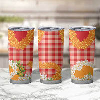Prince Kuhio Aloha Hawaii Tumbler Cup Plumeria Ilima Lei Palaka Motifs