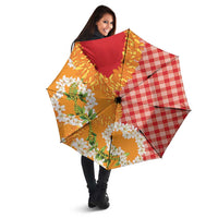 Prince Kuhio Aloha Hawaii Umbrella Plumeria Ilima Lei Palaka Motifs