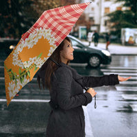 Prince Kuhio Aloha Hawaii Umbrella Plumeria Ilima Lei Palaka Motifs