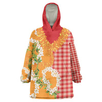 Prince Kuhio Aloha Hawaii Wearable Blanket Hoodie Plumeria Ilima Lei Palaka Motifs LT14 One Size Red - Polynesian Pride