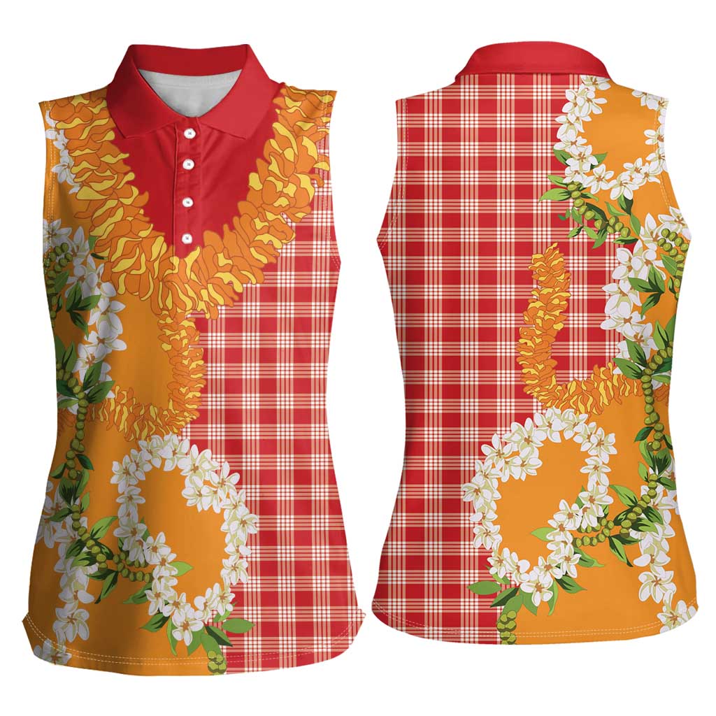 Prince Kuhio Aloha Hawaii Women Sleeveless Polo Shirt Plumeria Ilima Lei Palaka Motifs LT14 - Polynesian Pride