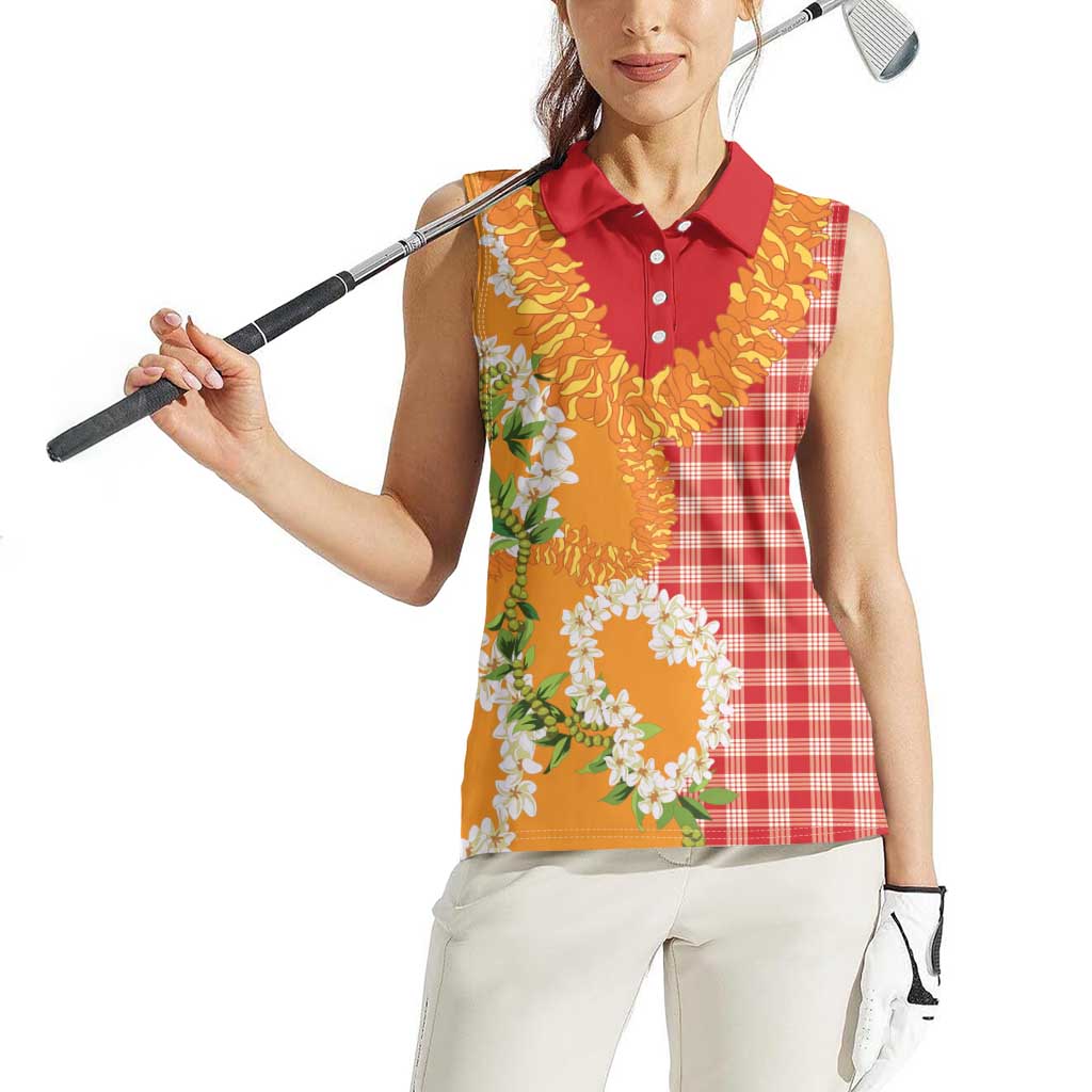 Prince Kuhio Aloha Hawaii Women Sleeveless Polo Shirt Plumeria Ilima Lei Palaka Motifs LT14 - Polynesian Pride