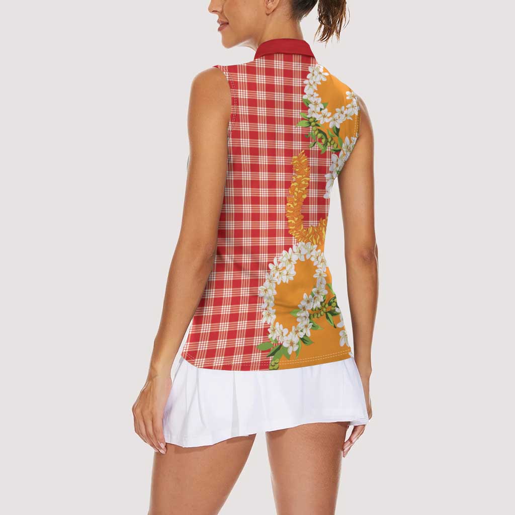 Prince Kuhio Aloha Hawaii Women Sleeveless Polo Shirt Plumeria Ilima Lei Palaka Motifs LT14 - Polynesian Pride