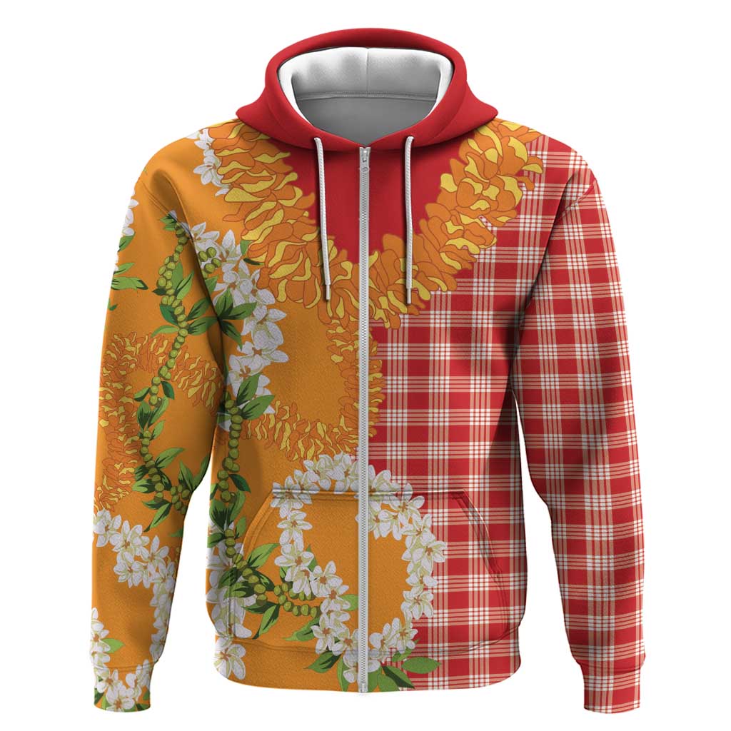 Prince Kuhio Aloha Hawaii Zip Hoodie Plumeria Ilima Lei Palaka Motifs LT14 Zip Hoodie Red - Polynesian Pride