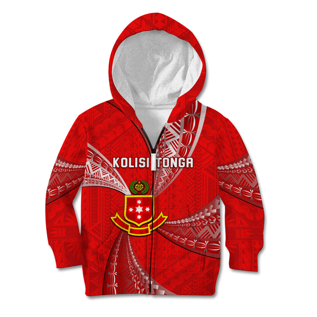 Personalised Tonga College Alete Kid Hoodie Kolisi Tonga Ngatu Pattern LT14 Zip Hoodie Red - Polynesian Pride