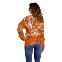 Personalised Tonga Tailulu College Off Shoulder Sweater Tongan Ngatu Pattern LT14 - Polynesian Pride