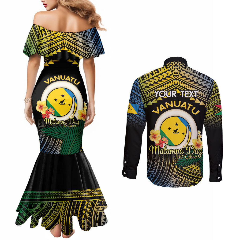 Personalised Malampa Day Couples Matching Mermaid Dress and Long Sleeve Button Shirt Vanuatu Provinces Polynesian Pattern