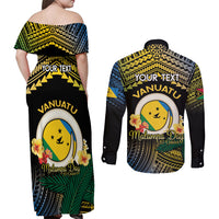 Personalised Malampa Day Couples Matching Off Shoulder Maxi Dress and Long Sleeve Button Shirt Vanuatu Provinces Polynesian Pattern