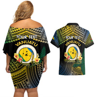 Personalised Malampa Day Couples Matching Off Shoulder Short Dress and Hawaiian Shirt Vanuatu Provinces Polynesian Pattern