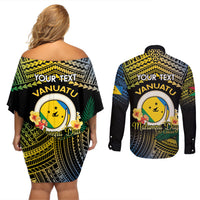 Personalised Malampa Day Couples Matching Off Shoulder Short Dress and Long Sleeve Button Shirt Vanuatu Provinces Polynesian Pattern