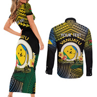 Personalised Malampa Day Couples Matching Short Sleeve Bodycon Dress and Long Sleeve Button Shirt Vanuatu Provinces Polynesian Pattern