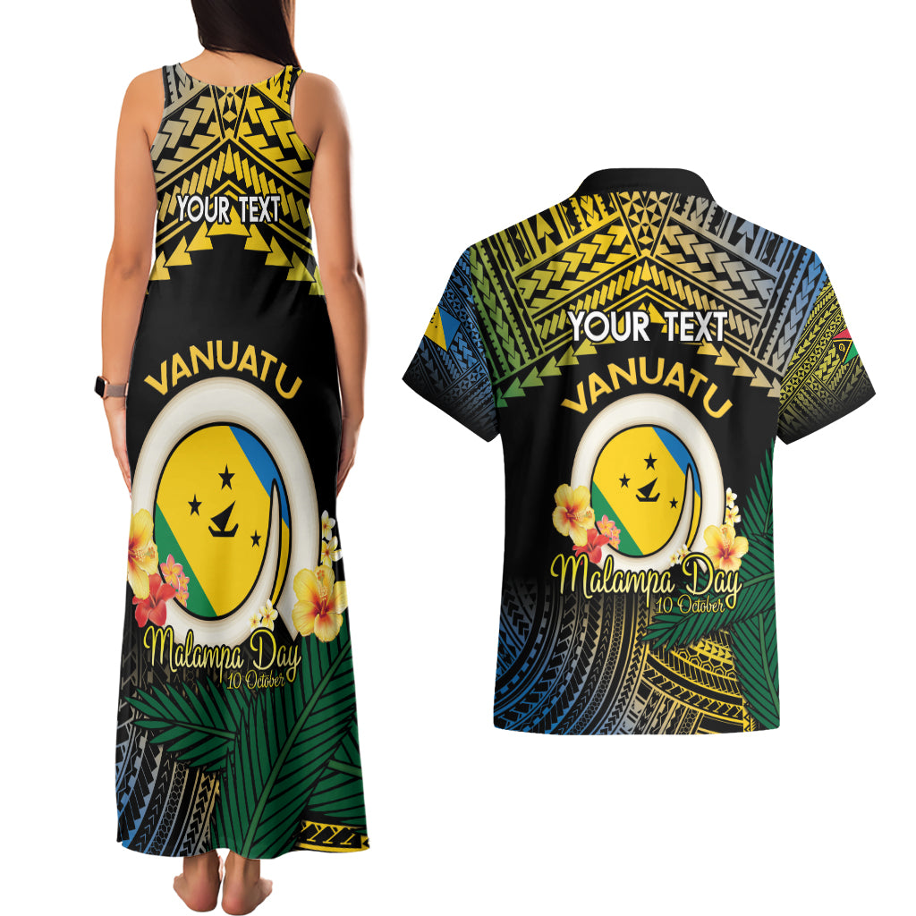 Personalised Malampa Day Couples Matching Tank Maxi Dress and Hawaiian Shirt Vanuatu Provinces Polynesian Pattern