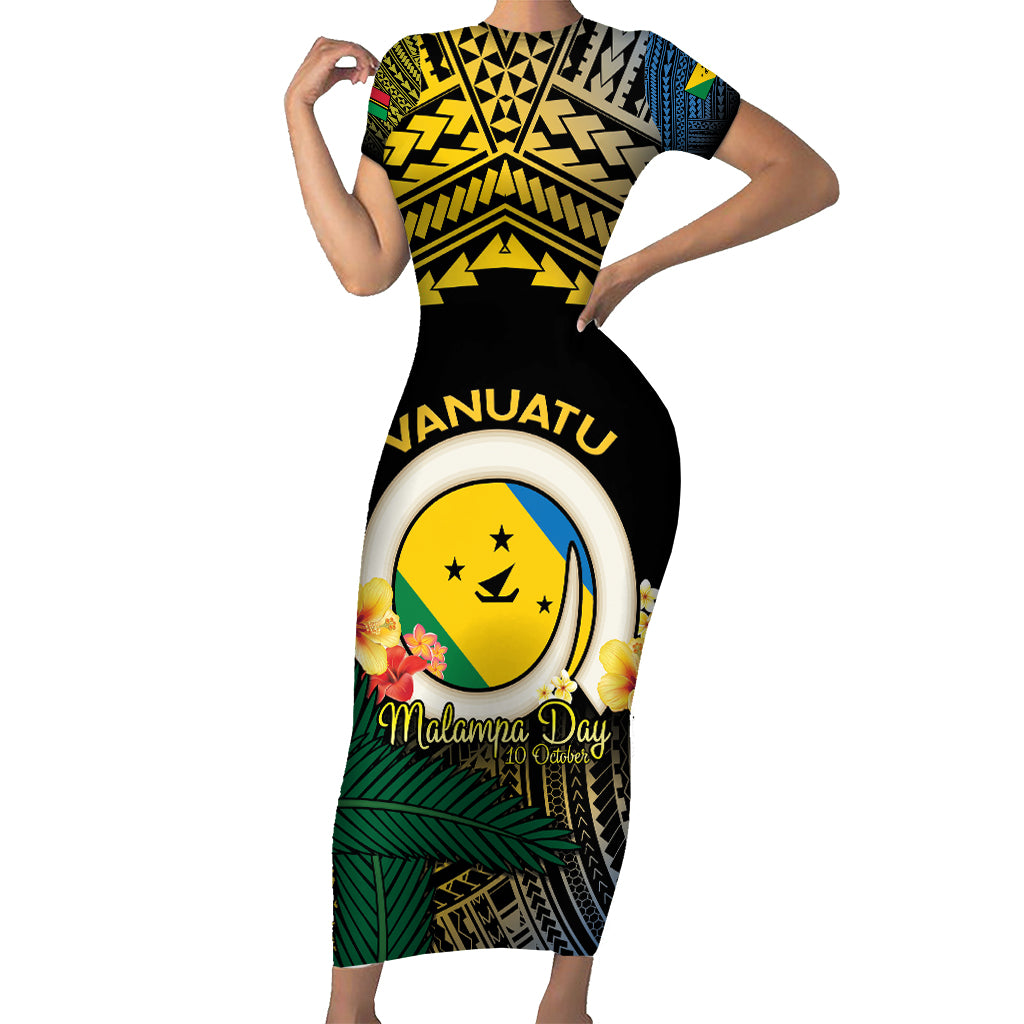 Personalised Malampa Day Family Matching Short Sleeve Bodycon Dress and Hawaiian Shirt Vanuatu Provinces Polynesian Pattern
