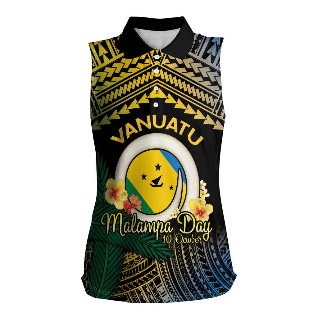 Personalised Malampa Day Women Sleeveless Polo Shirt Vanuatu Provinces Polynesian Pattern